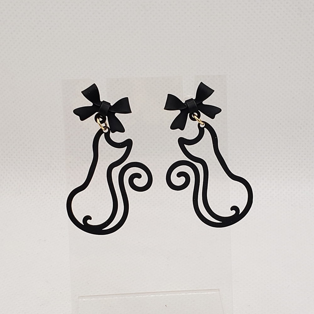 Black Cat Bow Earrings